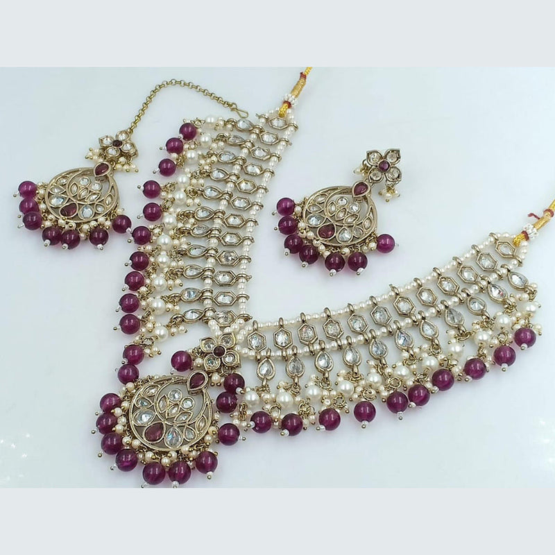 Rani Sati Jewels Gold Plated Crystal and Pearl Necklace Set