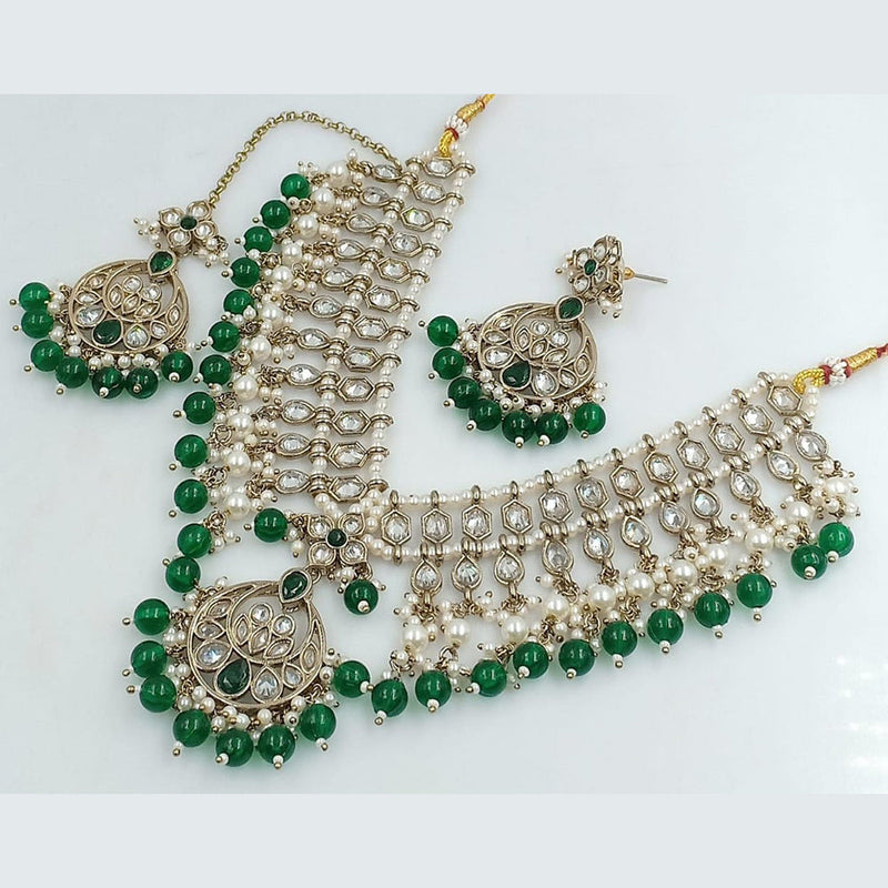 Rani Sati Jewels Gold Plated Crystal and Pearl Necklace Set