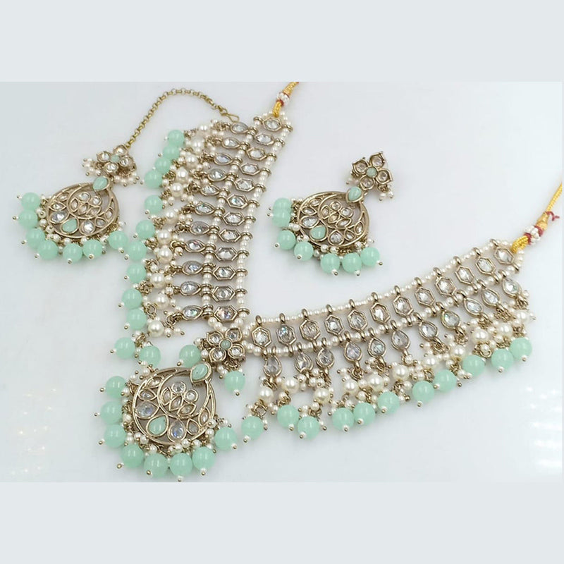 Rani Sati Jewels Gold Plated Crystal and Pearl Necklace Set