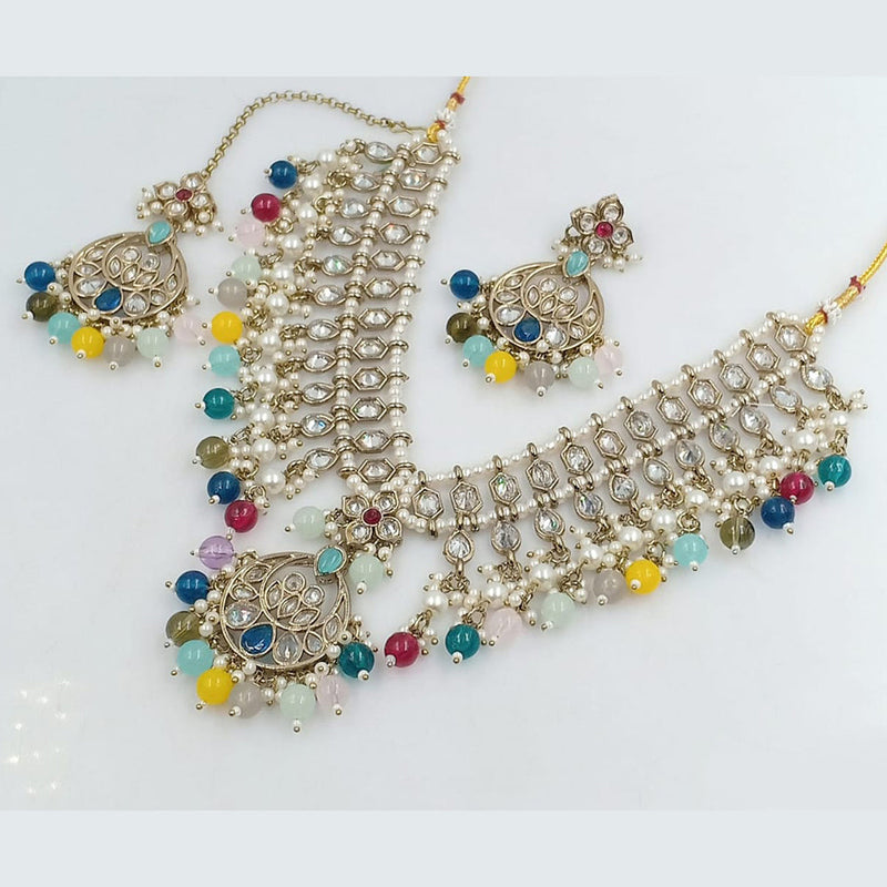 Rani Sati Jewels Gold Plated Crystal and Pearl Necklace Set