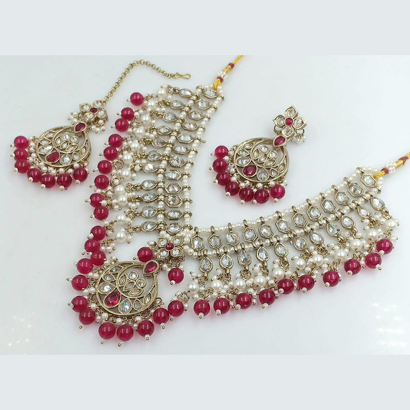 Rani Sati Jewels Gold Plated Crystal and Pearl Necklace Set