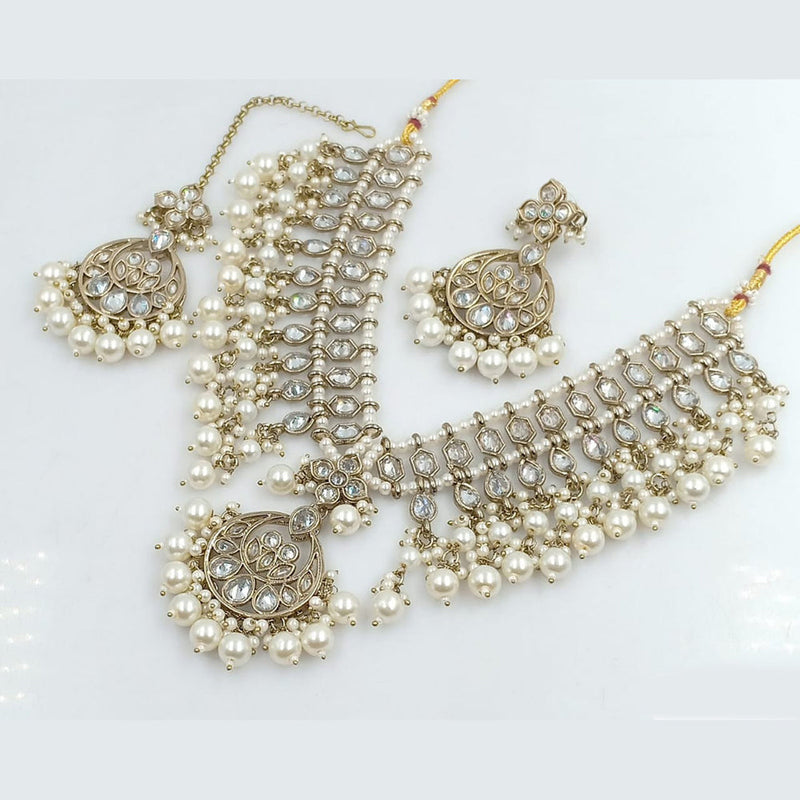 Rani Sati Jewels Gold Plated Crystal and Pearl Necklace Set