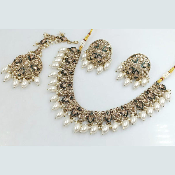 Rani Sati Jewels Gold Plated Crystal and Pearl Necklace Set