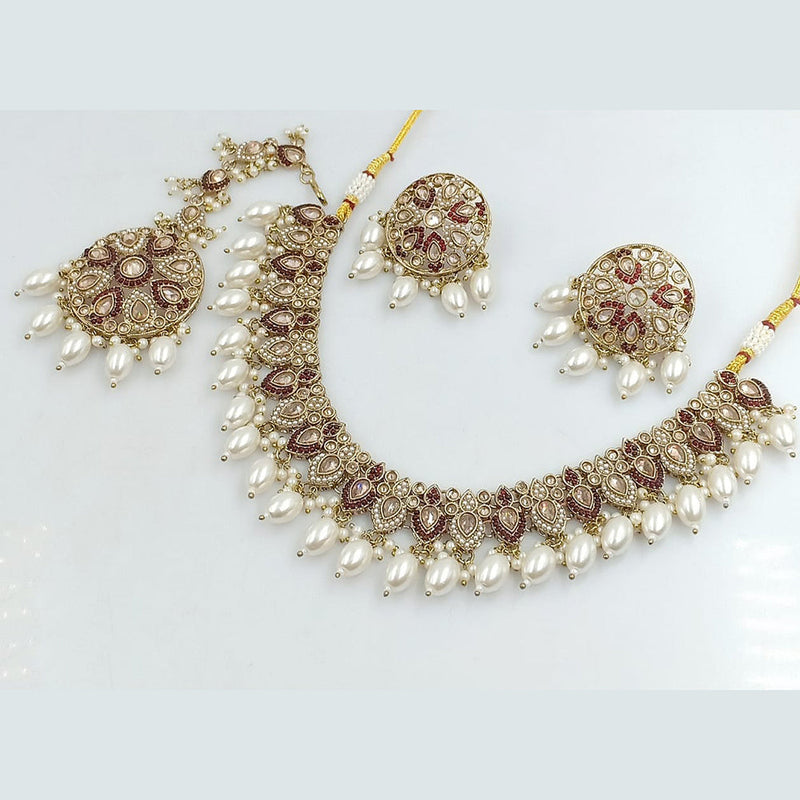 Rani Sati Jewels Gold Plated Crystal and Pearl Necklace Set