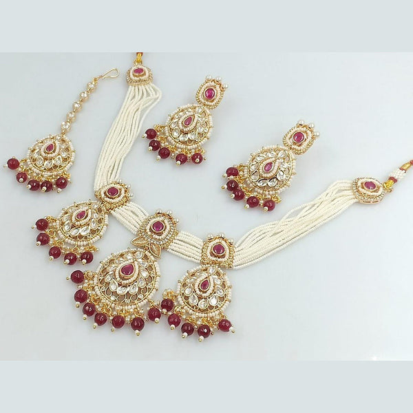 Rani Sati Jewels Gold Plated Pearl and Beads Necklace Set