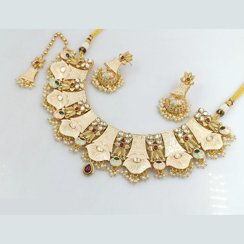 Rani Sati Jewels Gold Plated Meenakari and Kundan Necklace Set