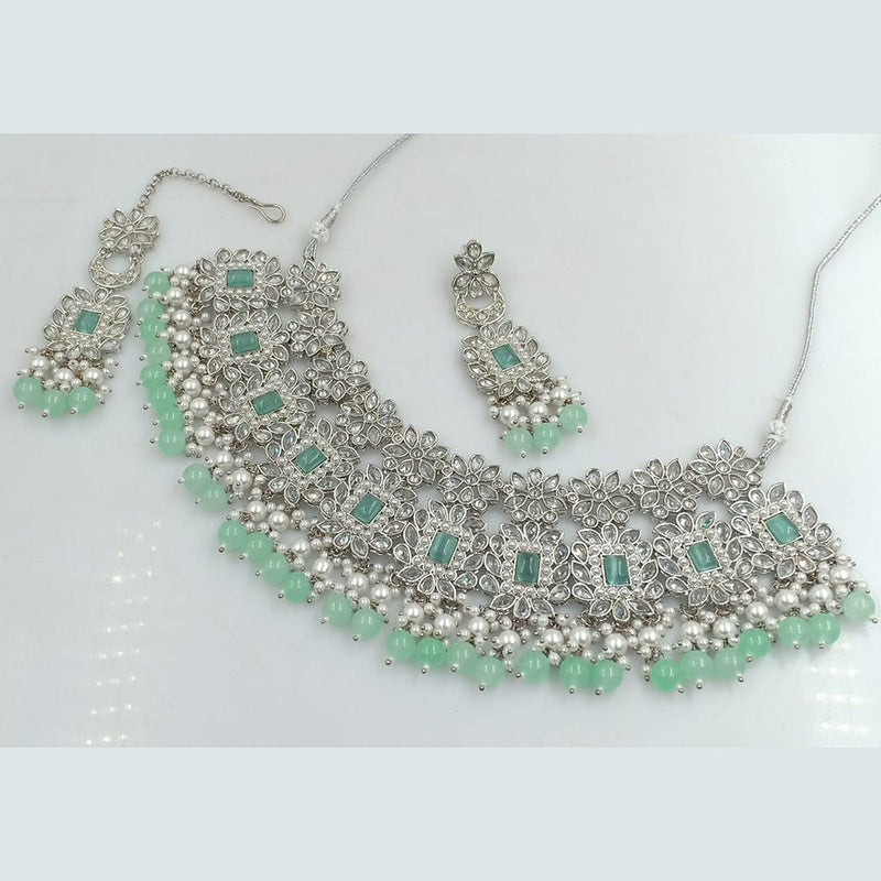 Rani Sati Jewels Silver Plated Crystal and Beads Necklace Set