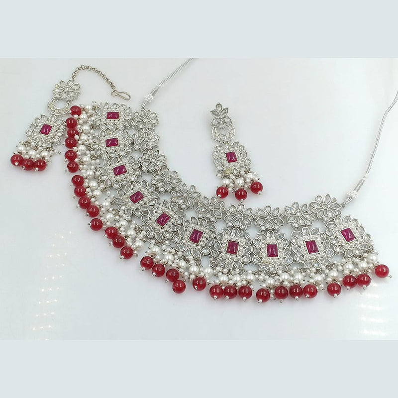 Rani Sati Jewels Silver Plated Crystal and Beads Necklace Set