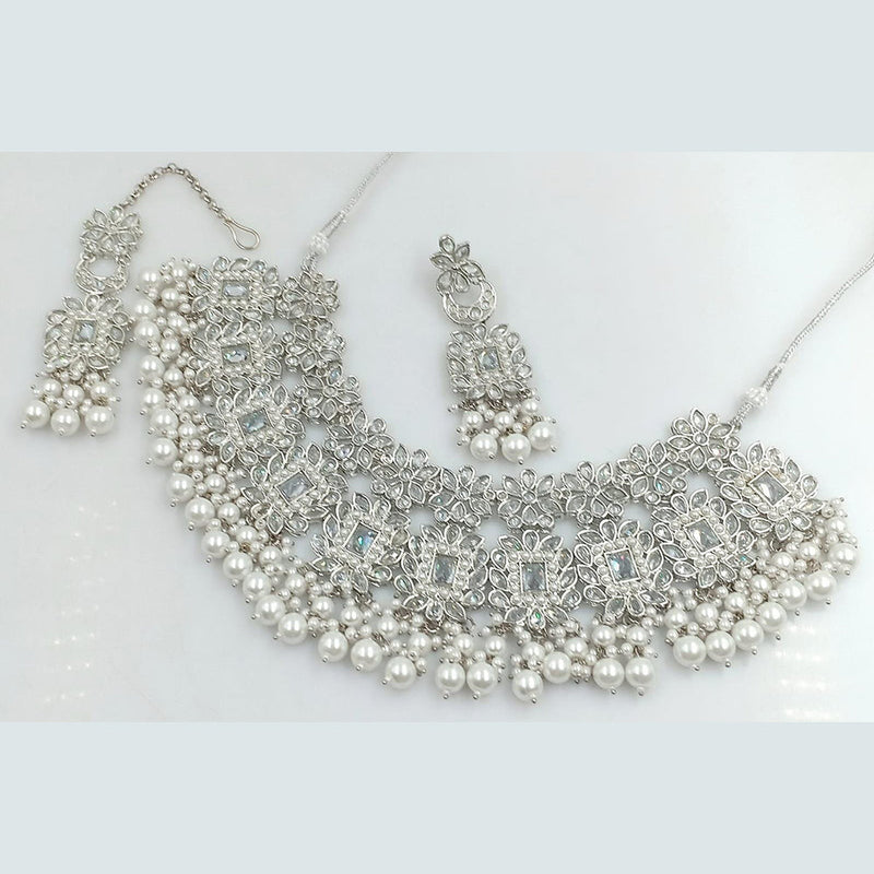 Rani Sati Jewels Silver Plated Crystal and Beads Necklace Set