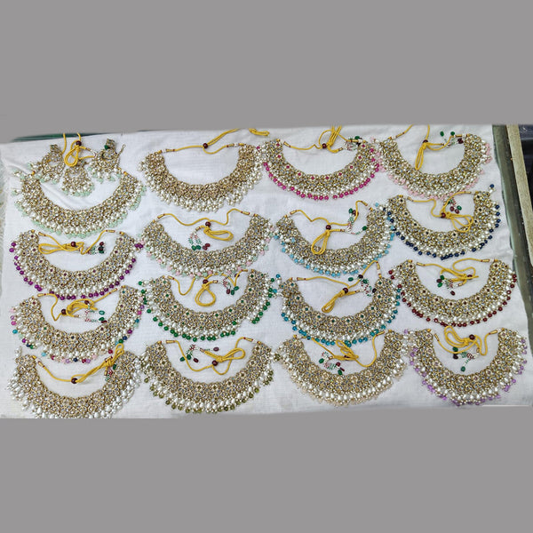 Rani Sati Jewels Gold Plated Crystal and Pearl Necklace Set