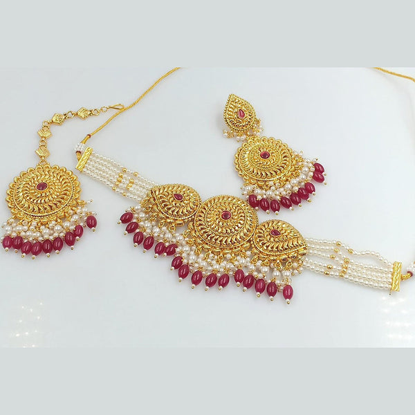 Rani Sati Jewels Gold Plated Pota Choker Necklace Set