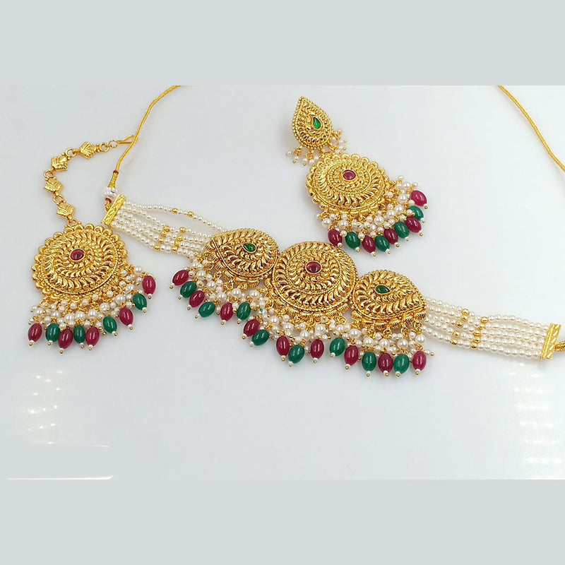 Rani Sati Jewels Gold Plated Pota Choker Necklace Set