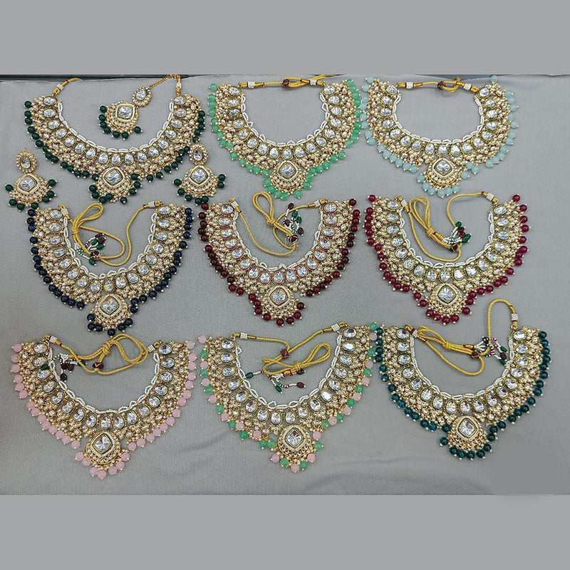 Rani Sati Jewels Gold Plated Crystal and Pearl Necklace Set