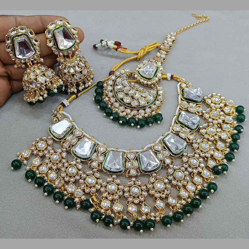 Rani Sati Jewels Gold Plated Crystal and Pearl Choker Necklace Set