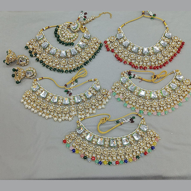 Rani Sati Jewels Gold Plated Crystal and Pearl Choker Necklace Set