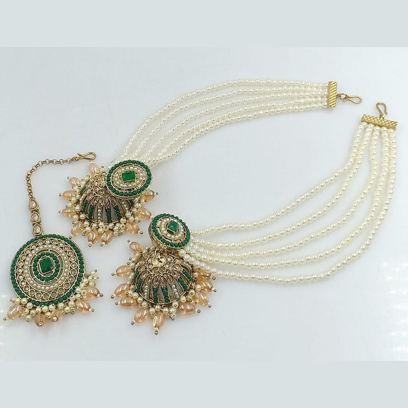 Rani Sati Jewels Gold Plated Pearl Kan Chain Jhumki Earrings With Mangtikka