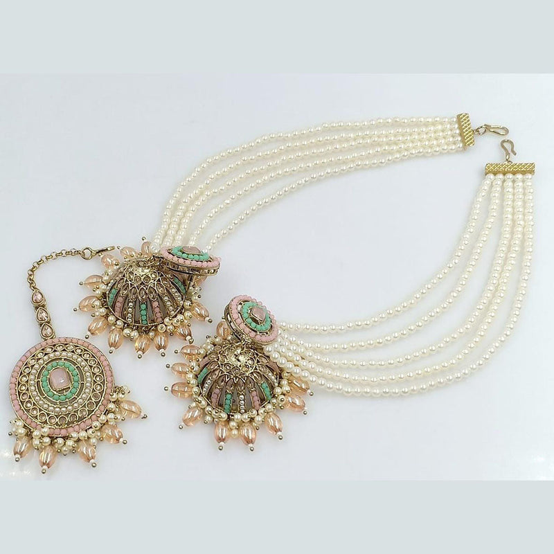 Rani Sati Jewels Gold Plated Pearl Kan Chain Jhumki Earrings With Mangtikka