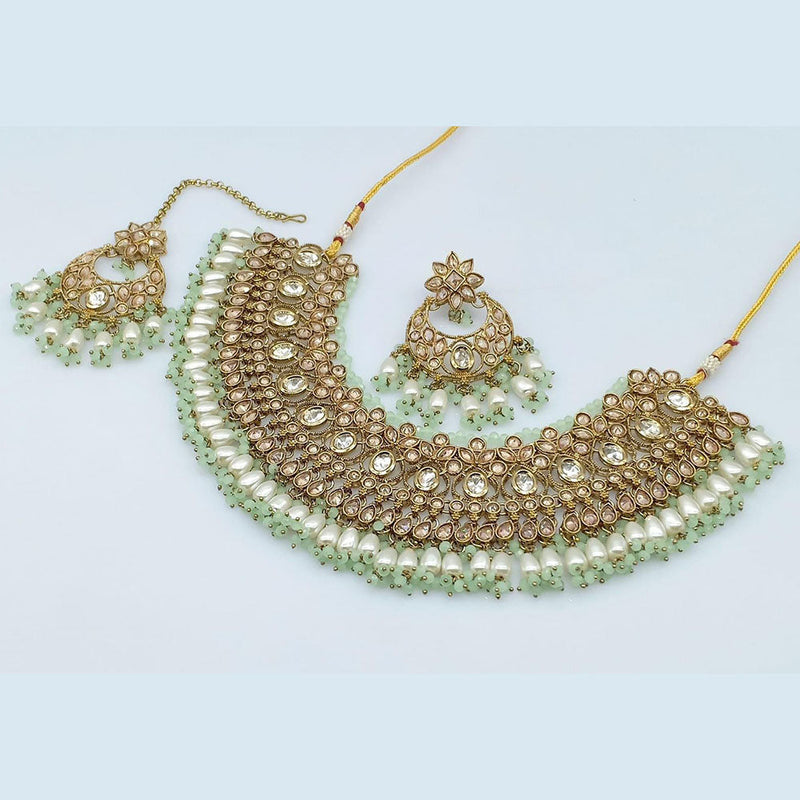 Rani Sati Jewels Gold Plated Crystal Stone And Beads Necklace Set