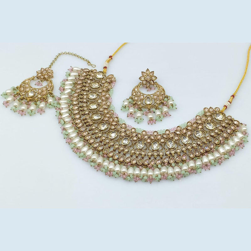 Rani Sati Jewels Gold Plated Crystal Stone And Beads Necklace Set