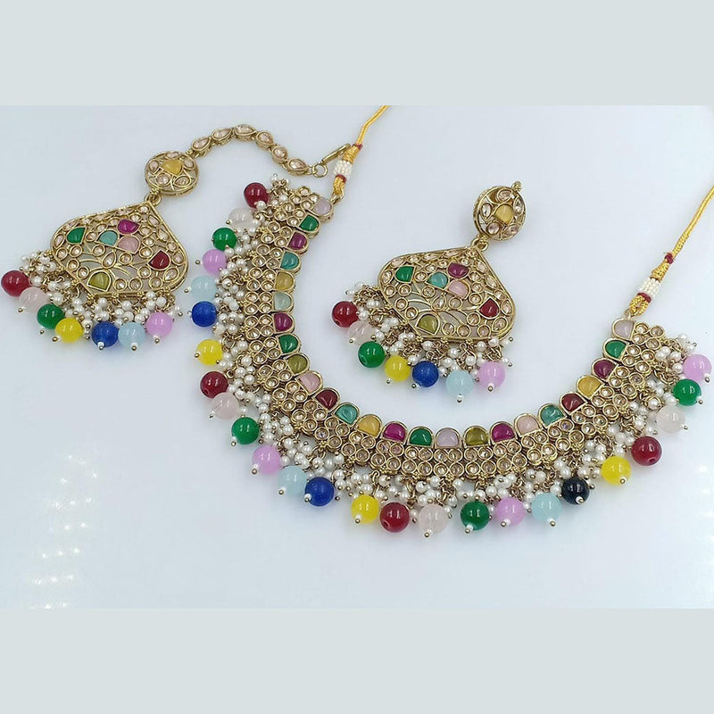 Rani Sati Jewels Gold Plated Crystal Stone And Beads Necklace Set