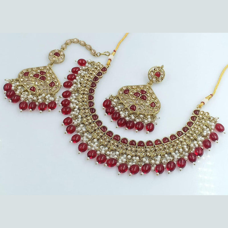 Rani Sati Jewels Gold Plated Crystal Stone And Beads Necklace Set