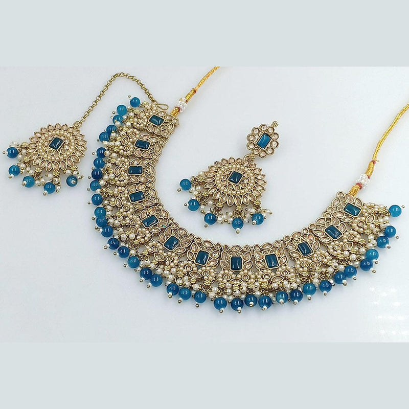 Rani Sati Jewels Gold Plated Crystal Stone And Beads Necklace Set