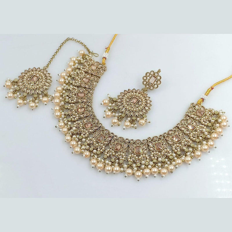 Rani Sati Jewels Gold Plated Crystal Stone And Beads Necklace Set