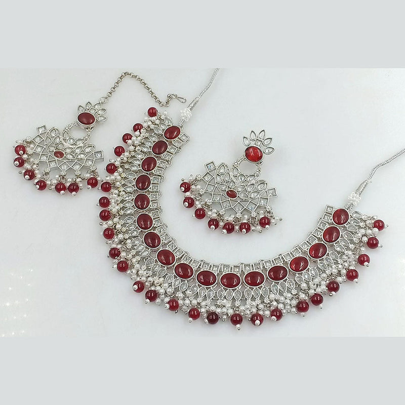 Rani Sati Jewels Silver  Plated Crystal Stone And Beads Necklace Set