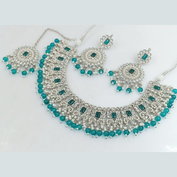 Rani Sati Jewels Silver  Plated Crystal Stone And Beads Necklace Set