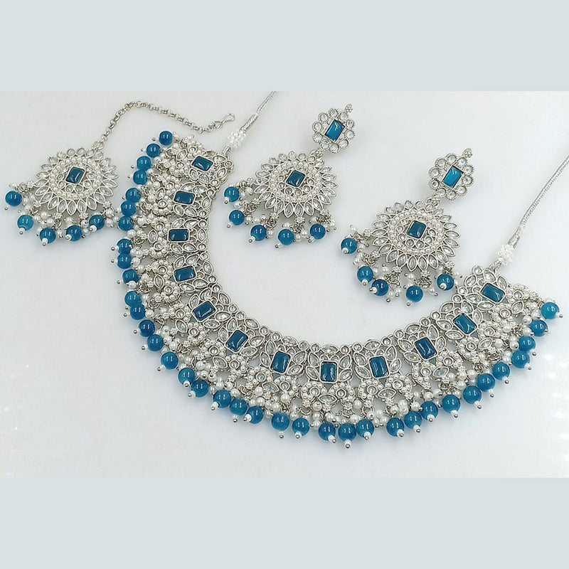 Rani Sati Jewels Silver  Plated Crystal Stone And Beads Necklace Set