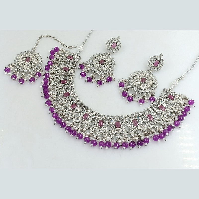 Rani Sati Jewels Silver  Plated Crystal Stone And Beads Necklace Set