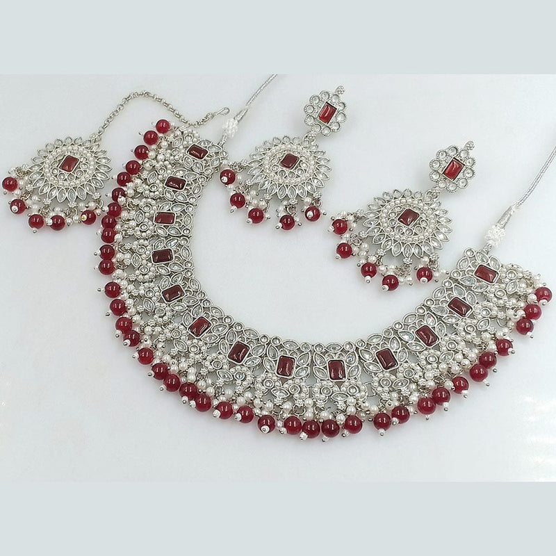 Rani Sati Jewels Silver  Plated Crystal Stone And Beads Necklace Set