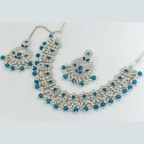 Rani Sati Jewels Silver  Plated Crystal Stone And Beads Necklace Set