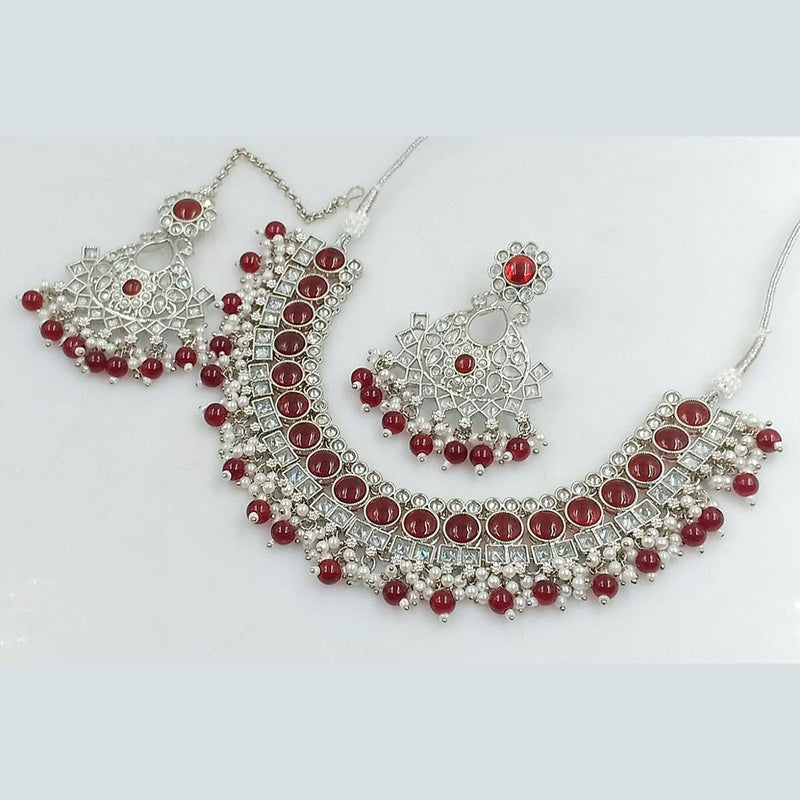 Rani Sati Jewels Silver Plated Crystal Stone And Beads Necklace Set