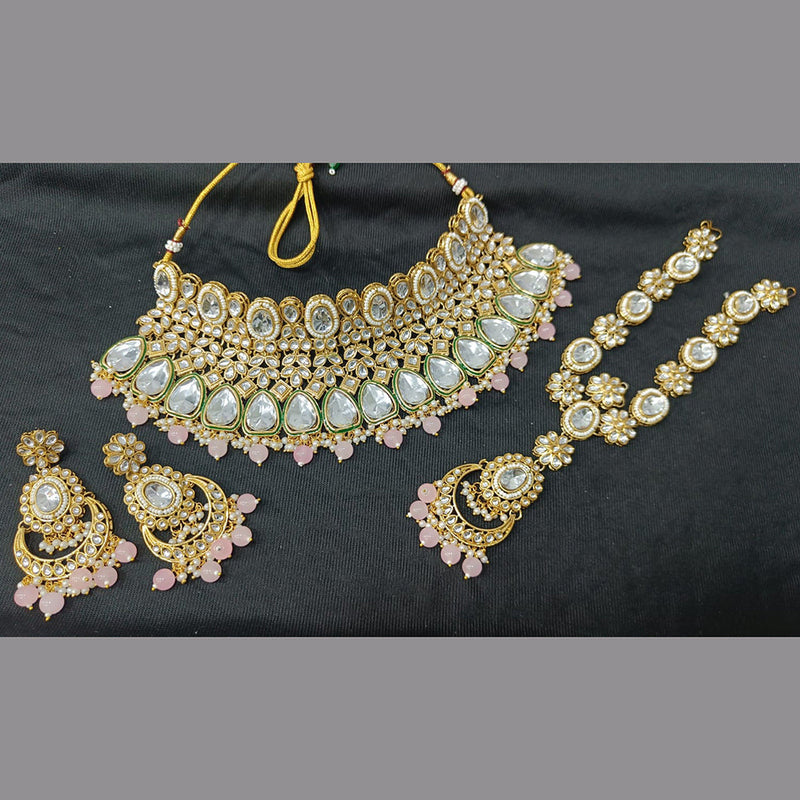 Rani Sati Jewels Gold Plated Crystal Stone And Beads Choker Necklace Set