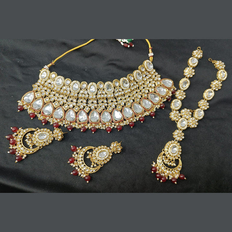 Rani Sati Jewels Gold Plated Crystal Stone And Beads Choker Necklace Set