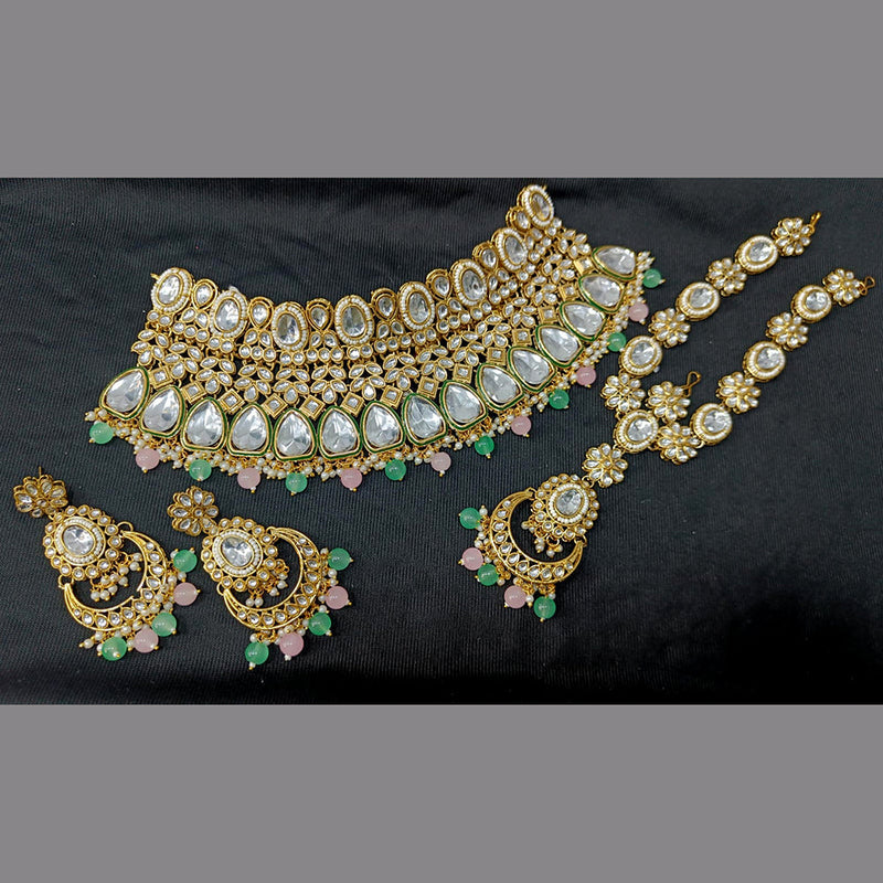 Rani Sati Jewels Gold Plated Crystal Stone And Beads Choker Necklace Set