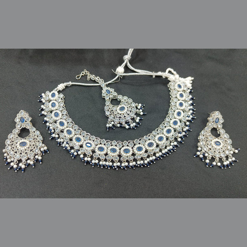 Rani Sati Jewels Silver Plated Crystal Stone And Pearls Necklace Set