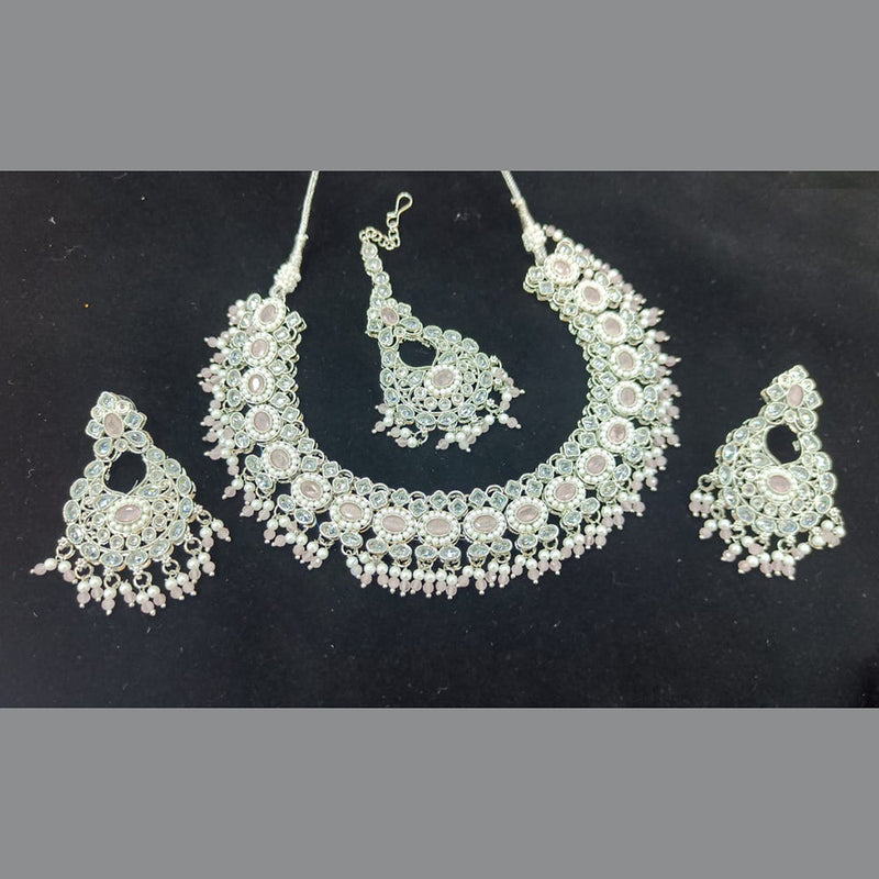 Rani Sati Jewels Silver Plated Crystal Stone And Pearls Necklace Set