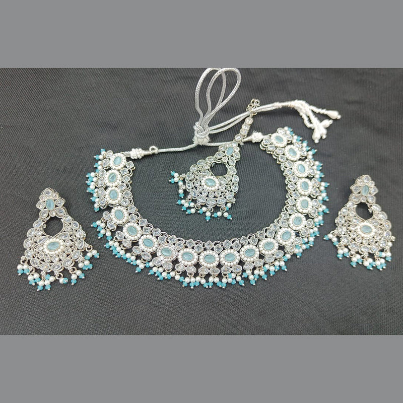 Rani Sati Jewels Silver Plated Crystal Stone And Pearls Necklace Set