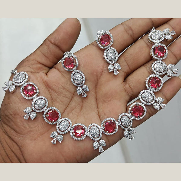 Rani Sati Jewels Silver Plated AD Necklace Set