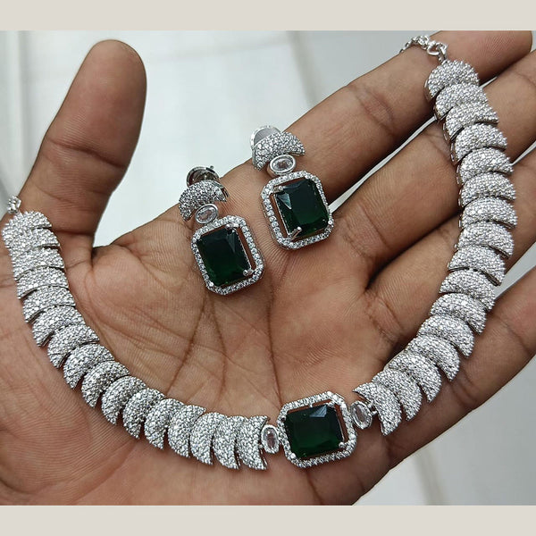 Rani Sati Jewels Silver Plated AD Necklace Set