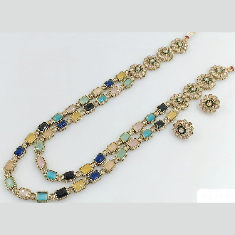 Rani Sati Jewels Gold Plated Crystal Stone Long Necklace Set