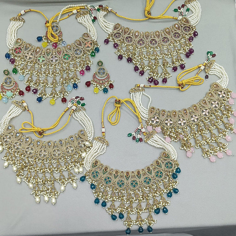 Rani Sati Jewels Gold Plated Crystal Stone And Beads Choker Necklace Set