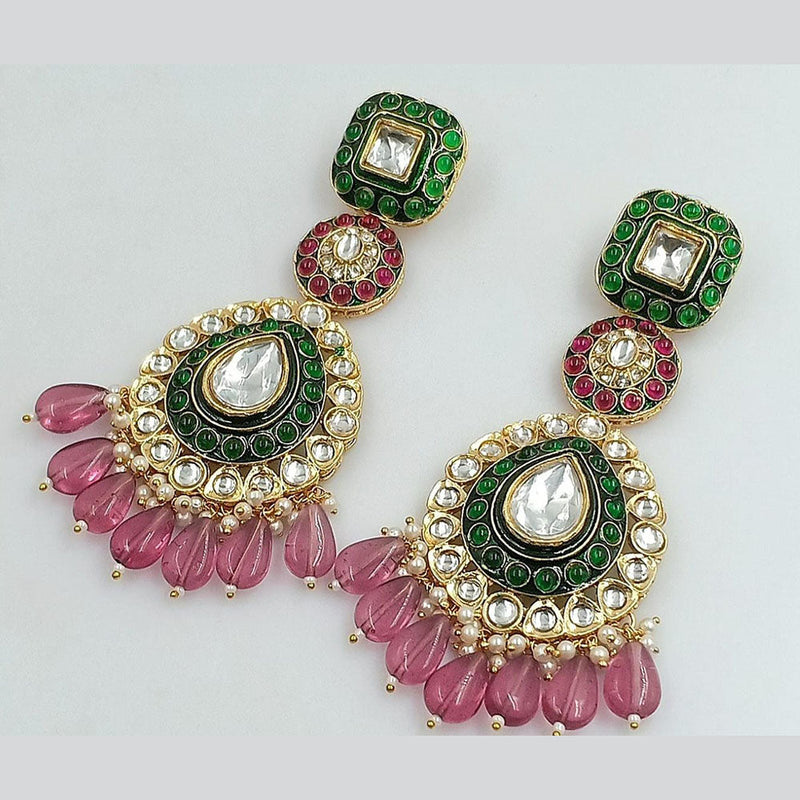 Rani Sati Jewels Gold Plated Kundan Stone And Pearl Dangler Earrings