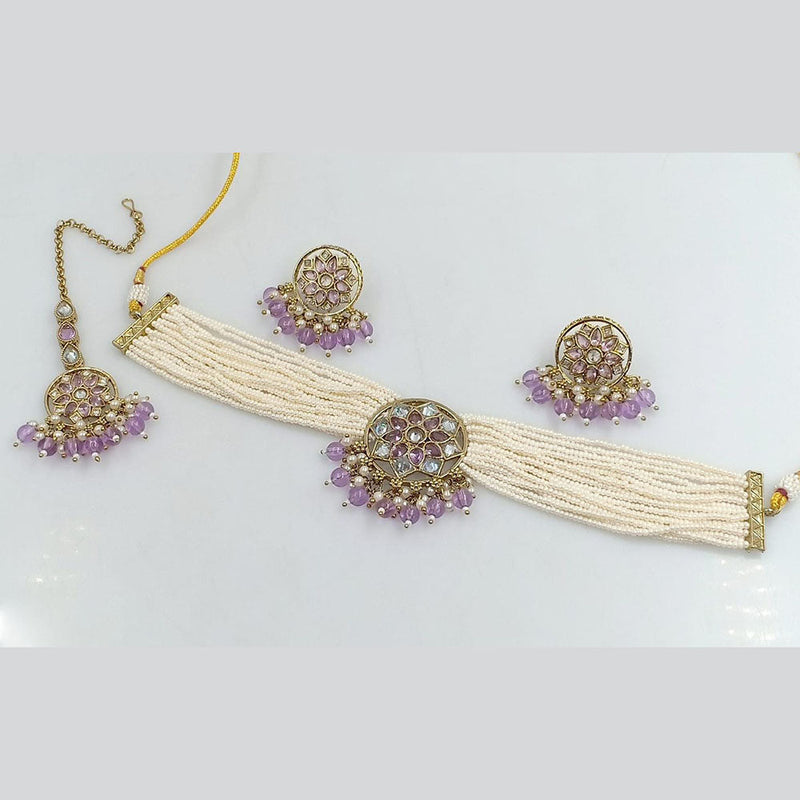 Rani Sati Jewels Gold Plated Crystal Stone And Pearl Choker Necklace Set