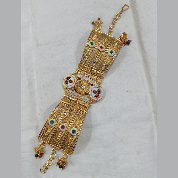 Rani Sati Jewels Gold Plated Kundan Stone And Meenakari Adjustable Bracelet