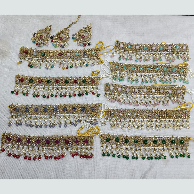 Rani Sati Jewels Gold Plated Crystal Stone And Pearl Choker Necklace Set