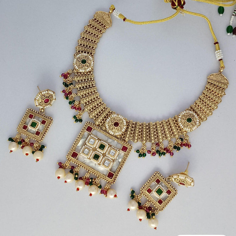 Rani Sati Jewels Gold Plated Kundan Stone And Pearls Necklace Set