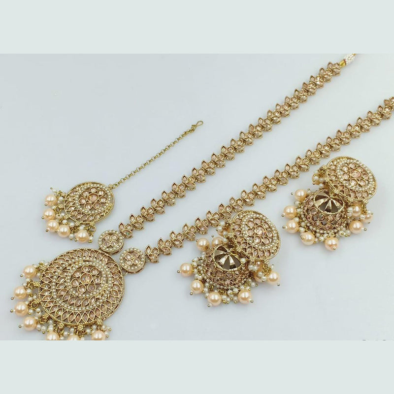 Rani Sati Jewels Gold Plated Kundan Stone And Pearls Long Necklace Set